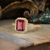 2 Carat Emerald Cut Garnet Engagement Ring Pave Halo Bridal Ring